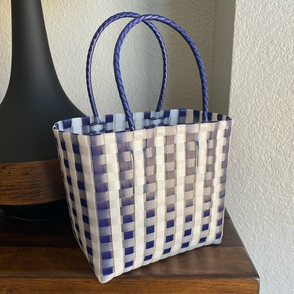 Blue and White Checkered Tote Bag